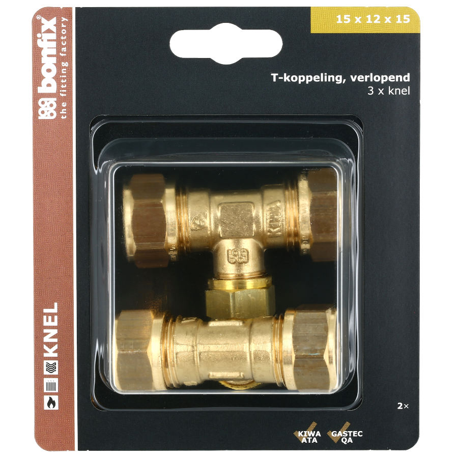 BONFIX Blister T-stuk 15 x 12 x 15 mm 2 stuks