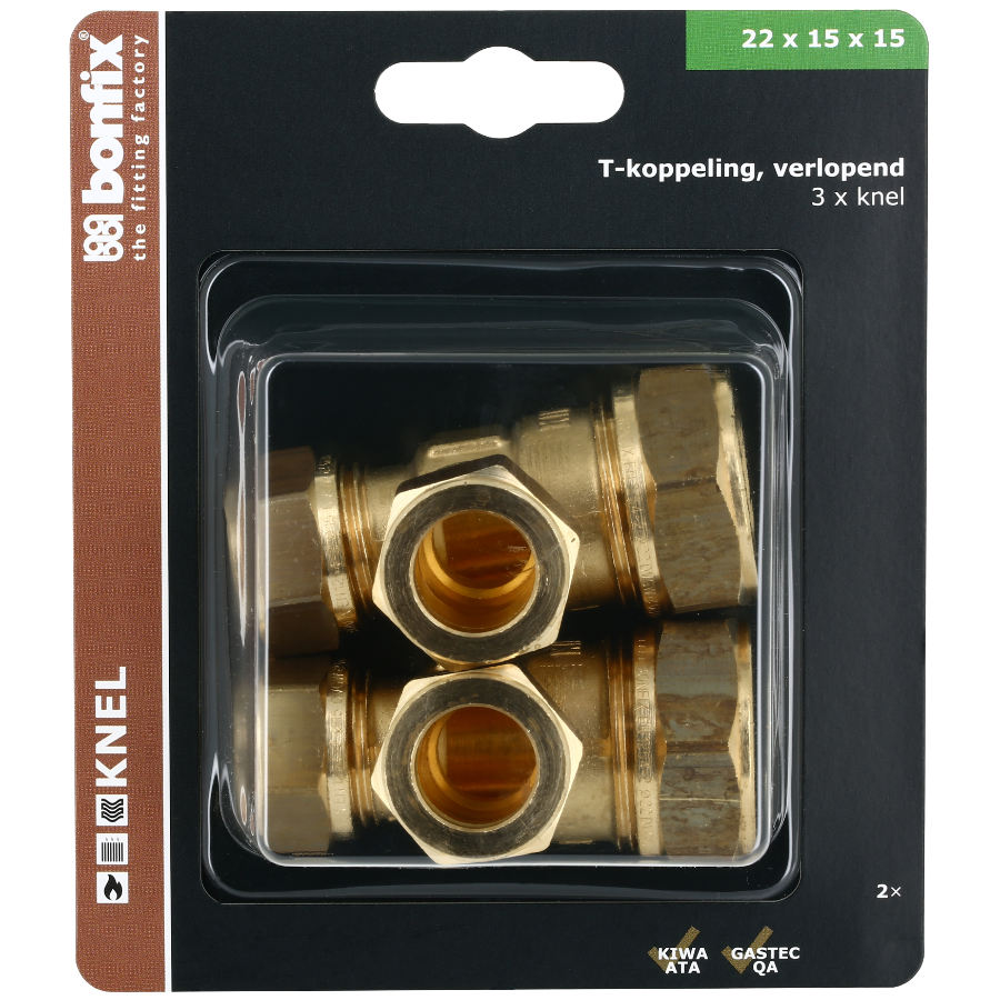 BONFIX Blister T-stuk 22 x 15 x 15 mm 2 stuks