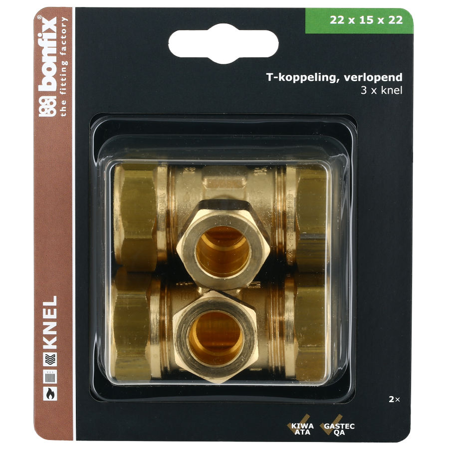 BONFIX Blister T-stuk 22 x 15 x 22 mm 2 stuks