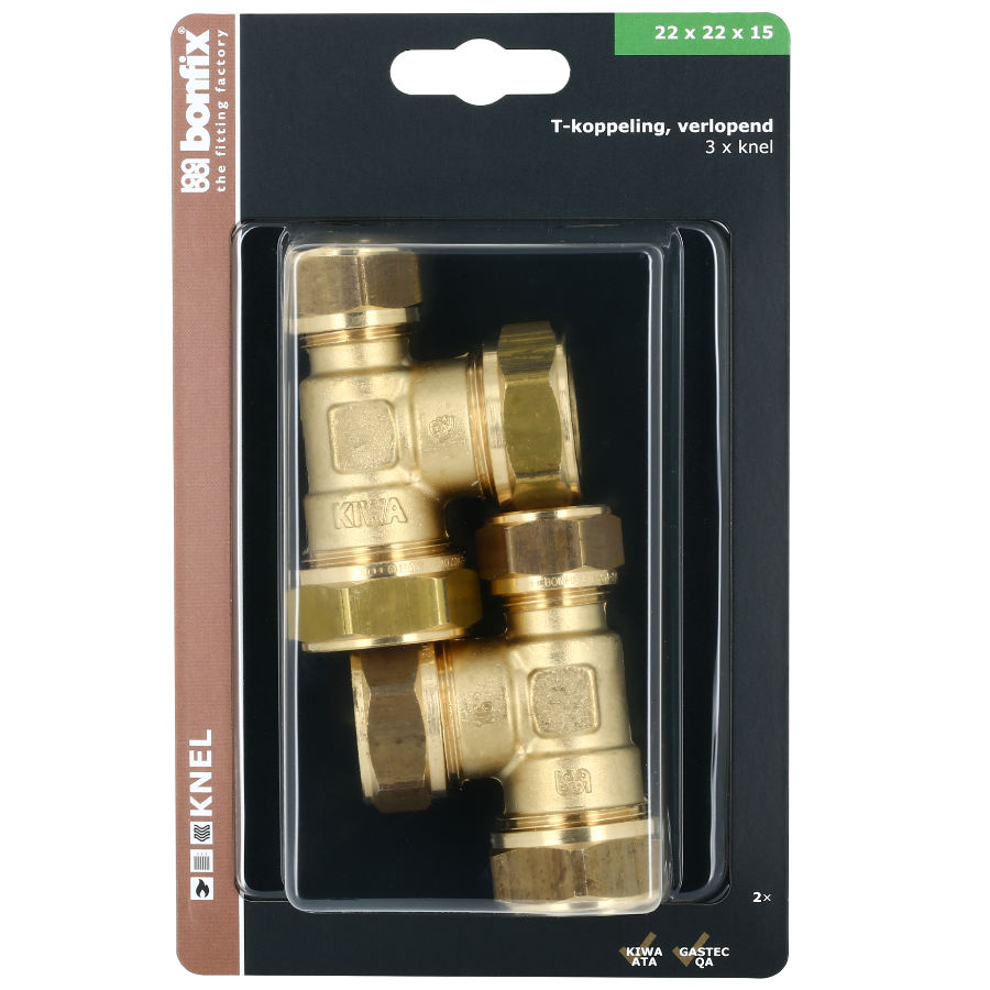BONFIX Blister T-stuk 22 x 22 x 15 mm 2 stuks