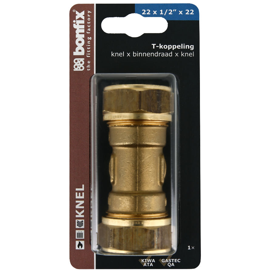 BONFIX Blister T-stuk 22 x 1/2" binnendraad x 22 mm