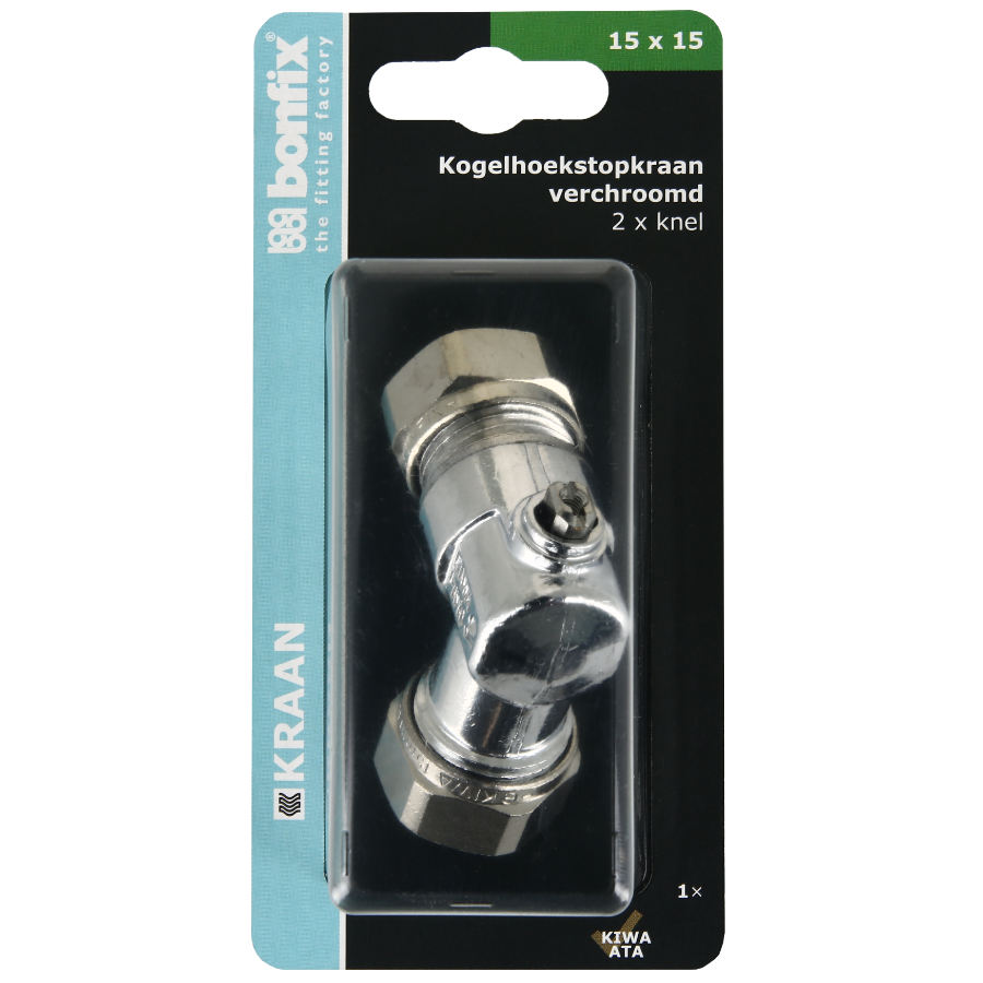 BONFIX Blister Kogelstopkraan haaks knel 15x15 schroevendr.