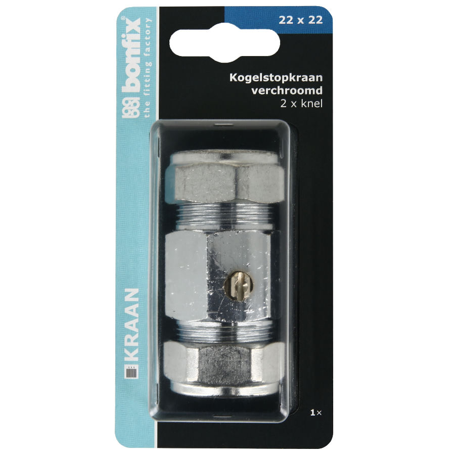 BONFIX Blister Kogelstopkraan recht knel 22x22 schroevendr.