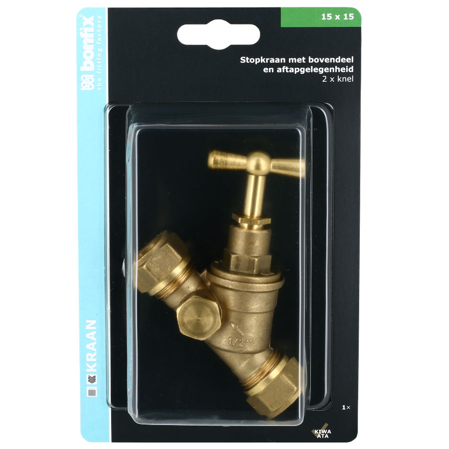 BONFIX Blister Stopkraan 15 x 15 mm knel met aftap