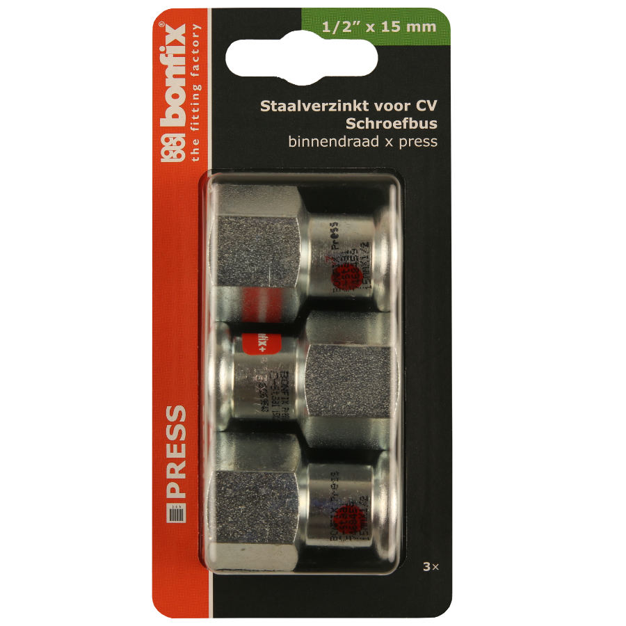 BONFIX Blister M-press C-staal schr.bus 1/2"bi.dr.x15 mm 3st