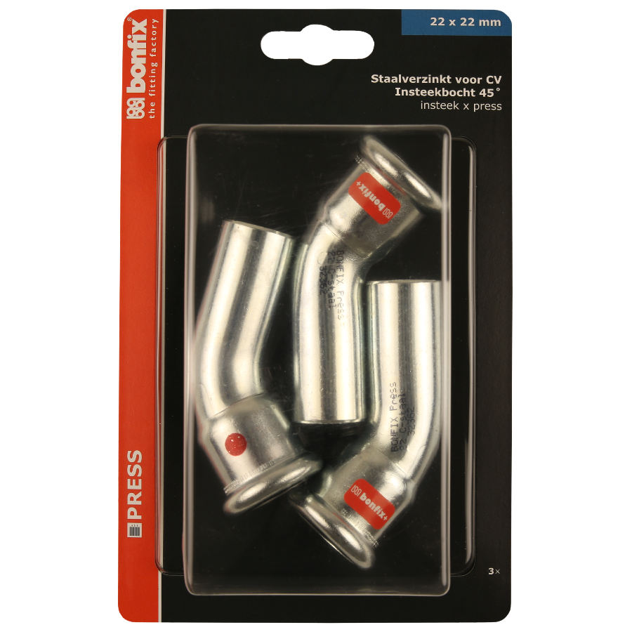 BONFIX Blister M-press C-staal inst.bocht 45° Ø22x22 mm 3st