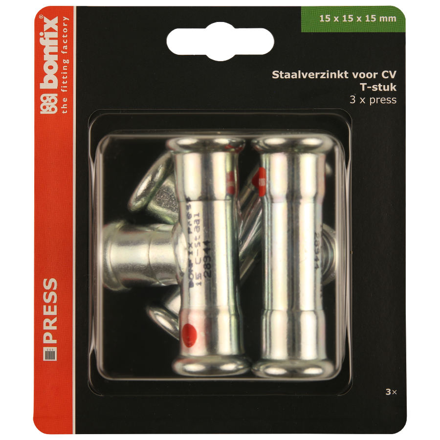 BONFIX Blister M-press C-staal T-stuk 15 x 15 x 15 mm 3st