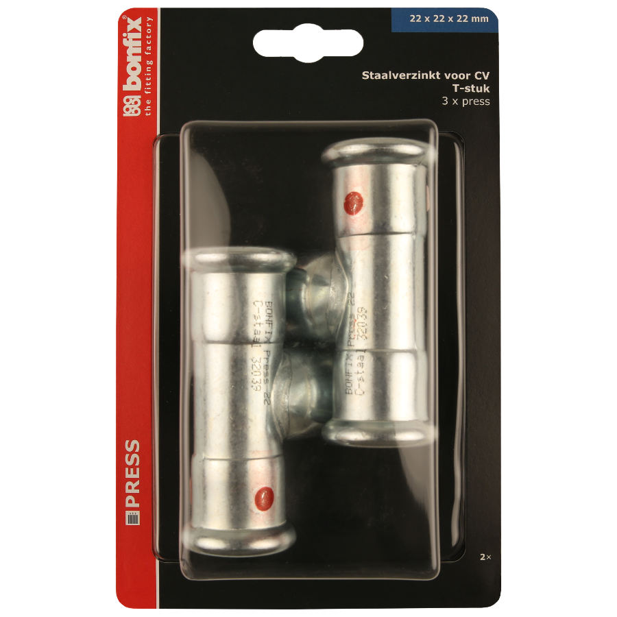 BONFIX Blister M-press C-staal T-stuk 22 x 22 x 22 mm 2st