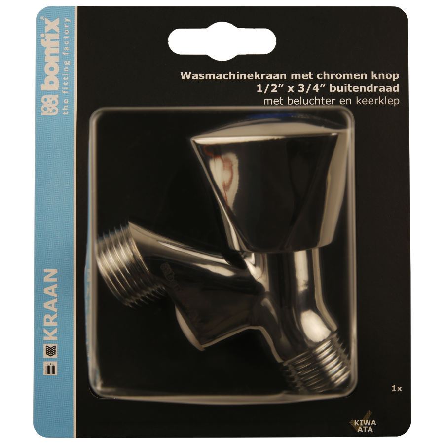 BONFIX Blister wasmachinekraan met keerklep chromen knop