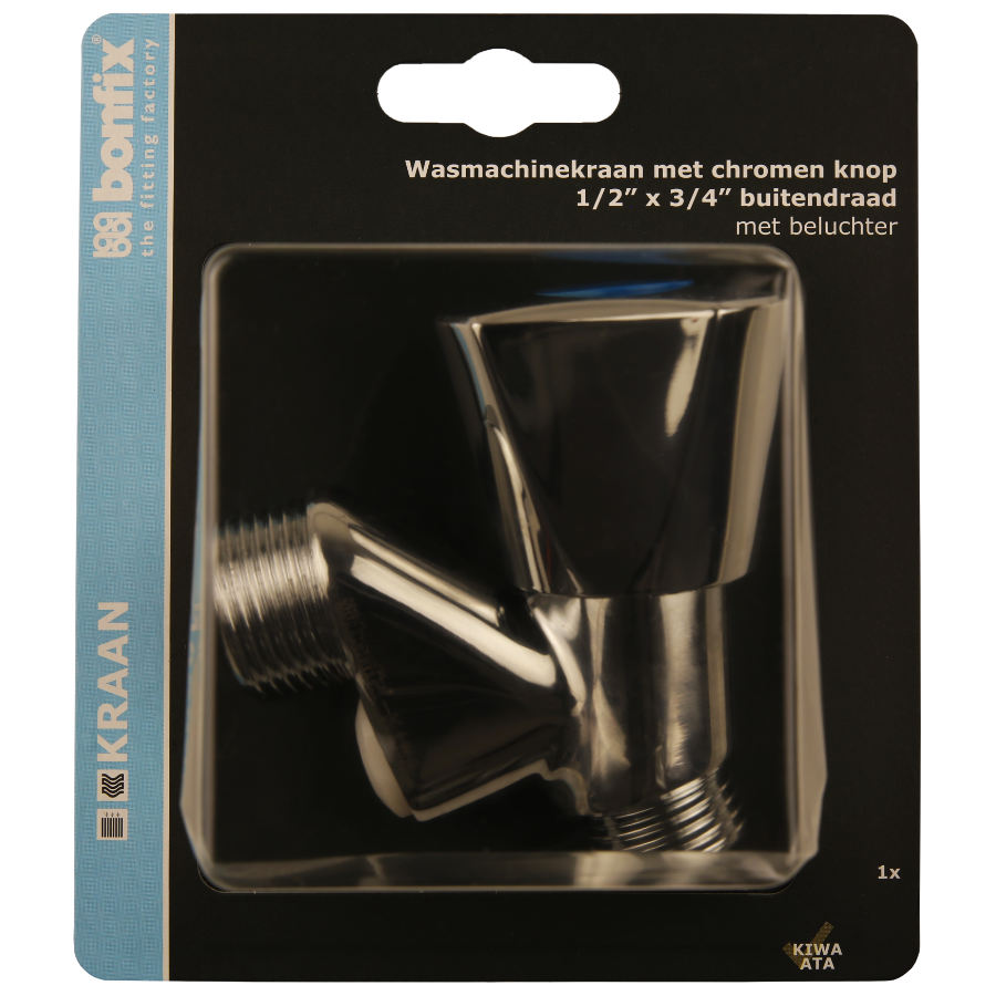 BONFIX Blister wasmachinekraan zonder keerklep chromen knop