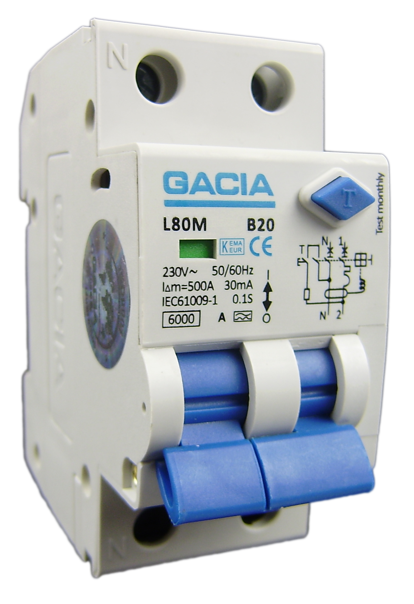 Gacia Europe Aardlekautomaat B20A 1P+N 6Ka 30Ma