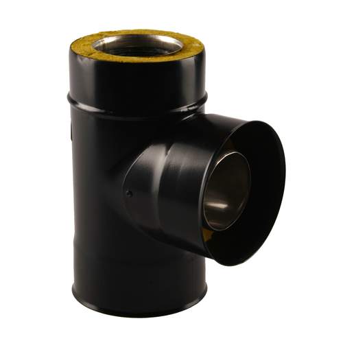 T-Stuk 80/130Dw H250 Dubbelwandig Rvs Zwart