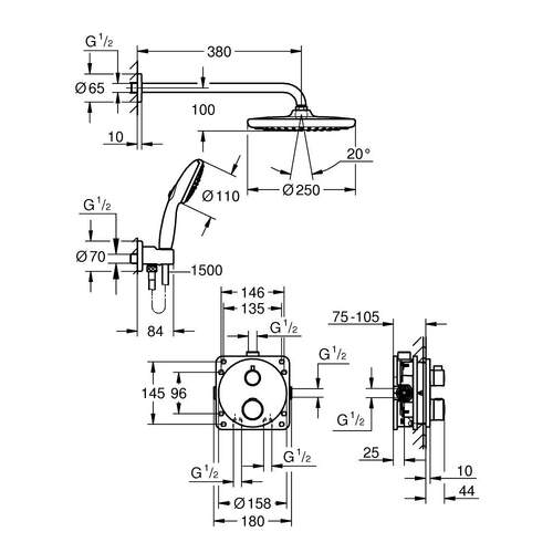 Grohe Grohtherm Perfect Inbouw Shower Set, Tempesta 250 Hoofddouche en Tempesta 110 Handdouche - Afbeelding 2