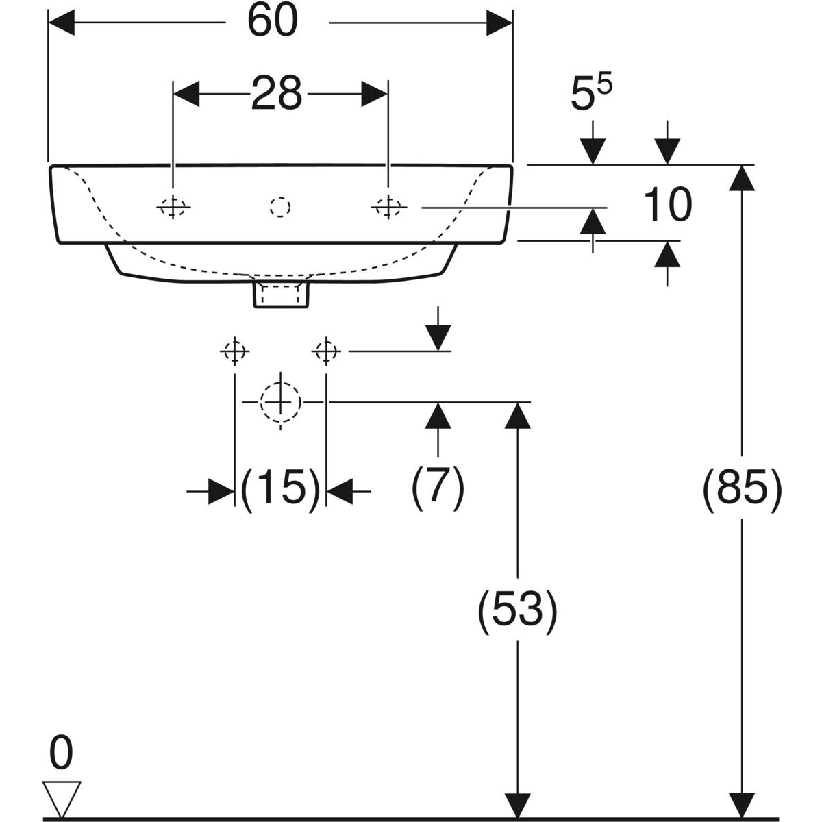 Geberit Renova Plan Wastafel 60X48Cm Met Kraangat Met - Afbeelding 2