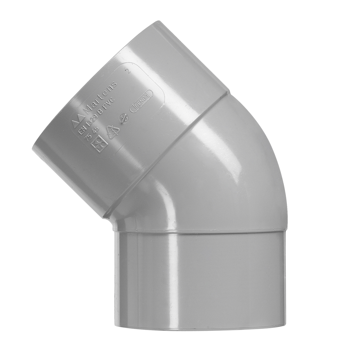 Pvc bocht 75mm, mof/spie 45 graden