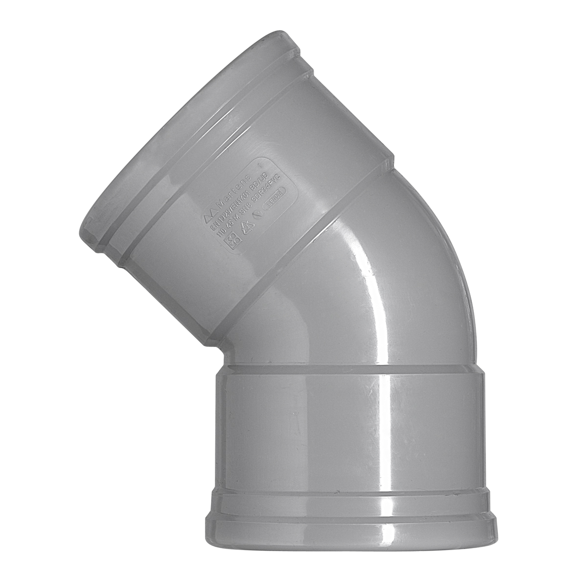 Pvc bocht 110mm, mof/mof 45 graden Rubber