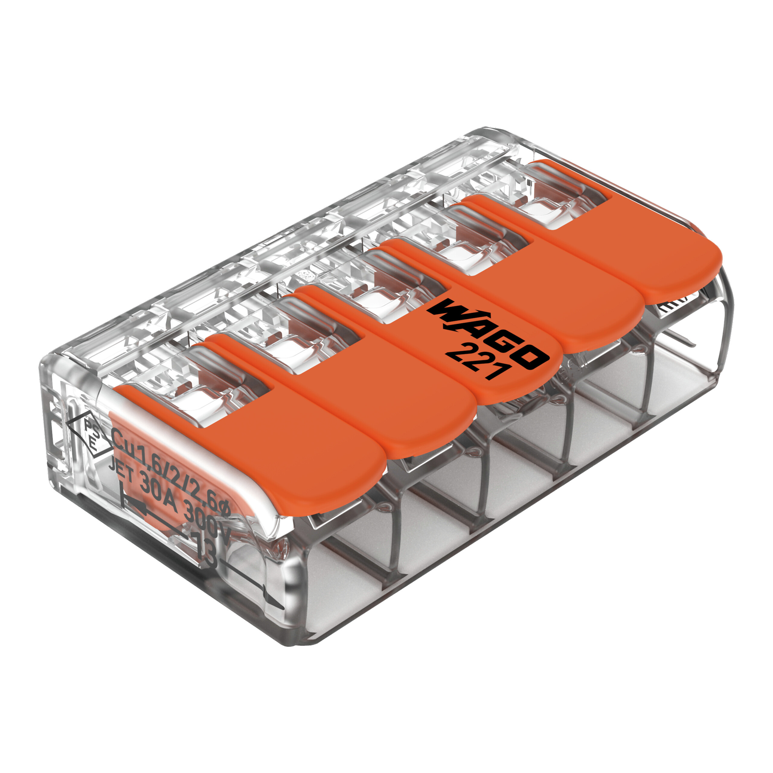 Wago Lasklem Soepel en Massief 221-615 5-voudig 0.5-6mm2 (per stuk!)