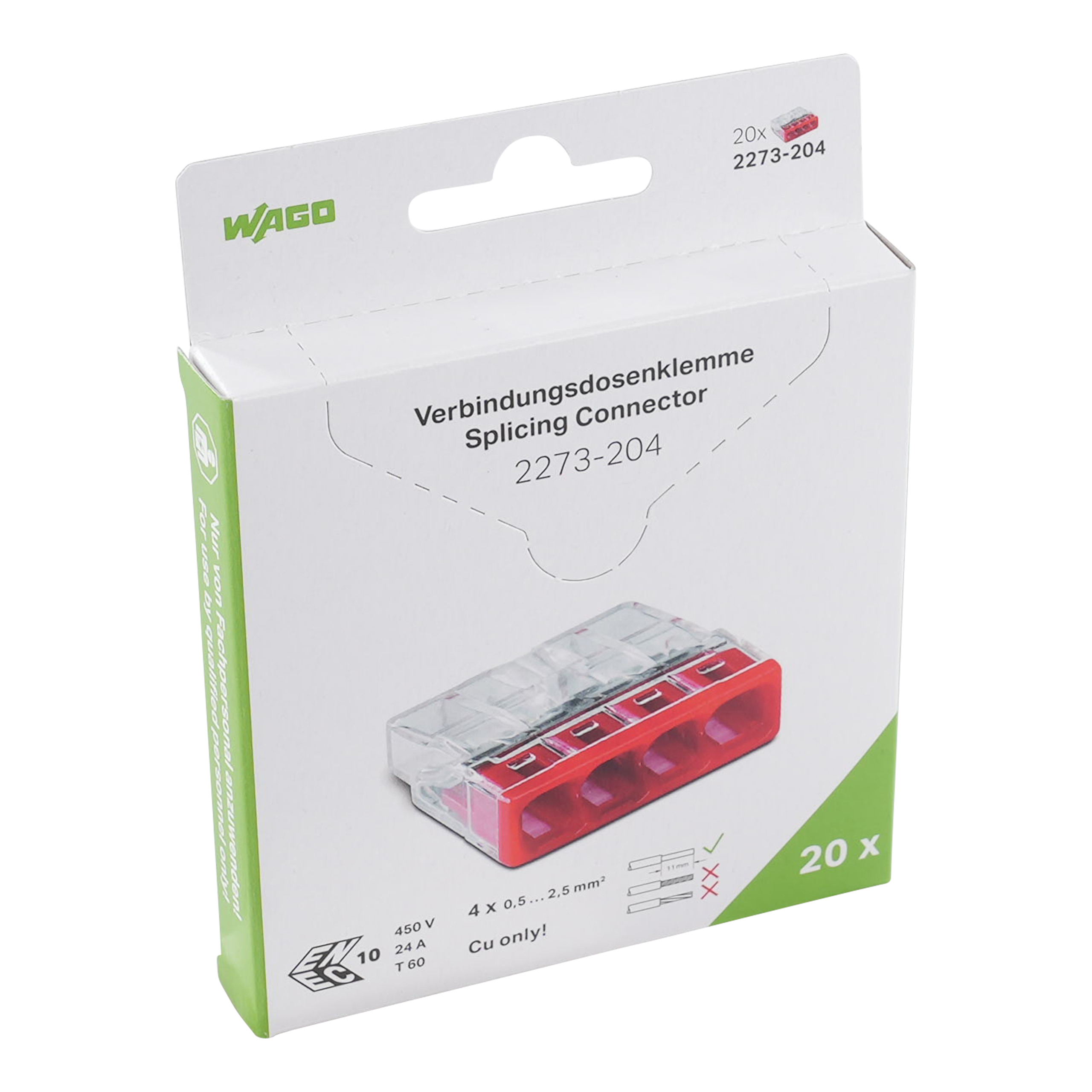 Wago 4V Lasklem Mini 4X0.5-2.5 - 20 Stuks Op Blister